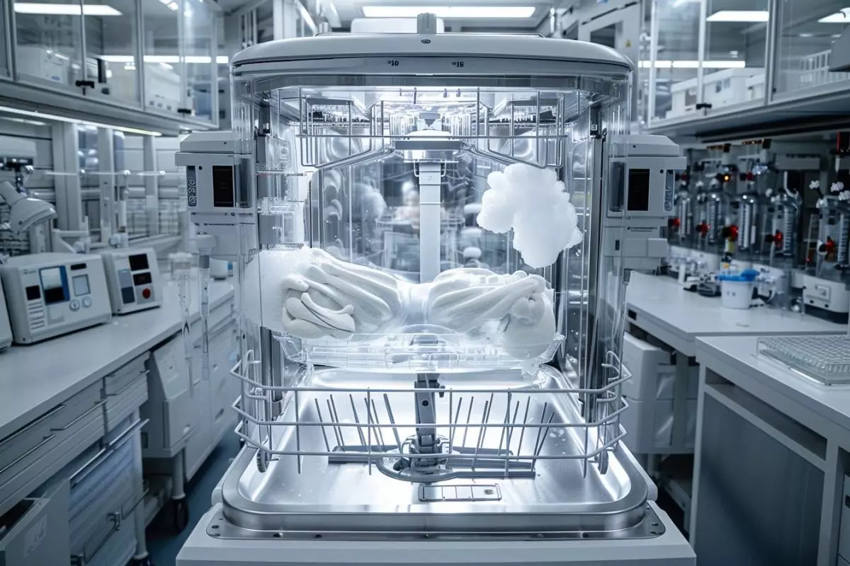 une machine futuriste pour laver et sécher les humains en un temps record de 15 minutes.