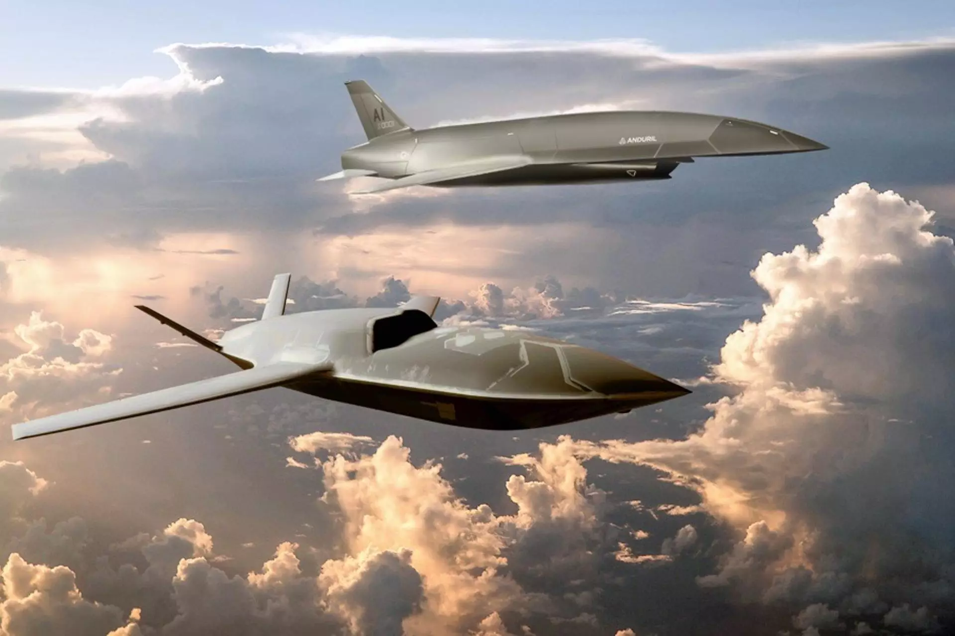 Concepts des avions de chasse sans équipage YFQ-42A (en bas) et YFQ-44A