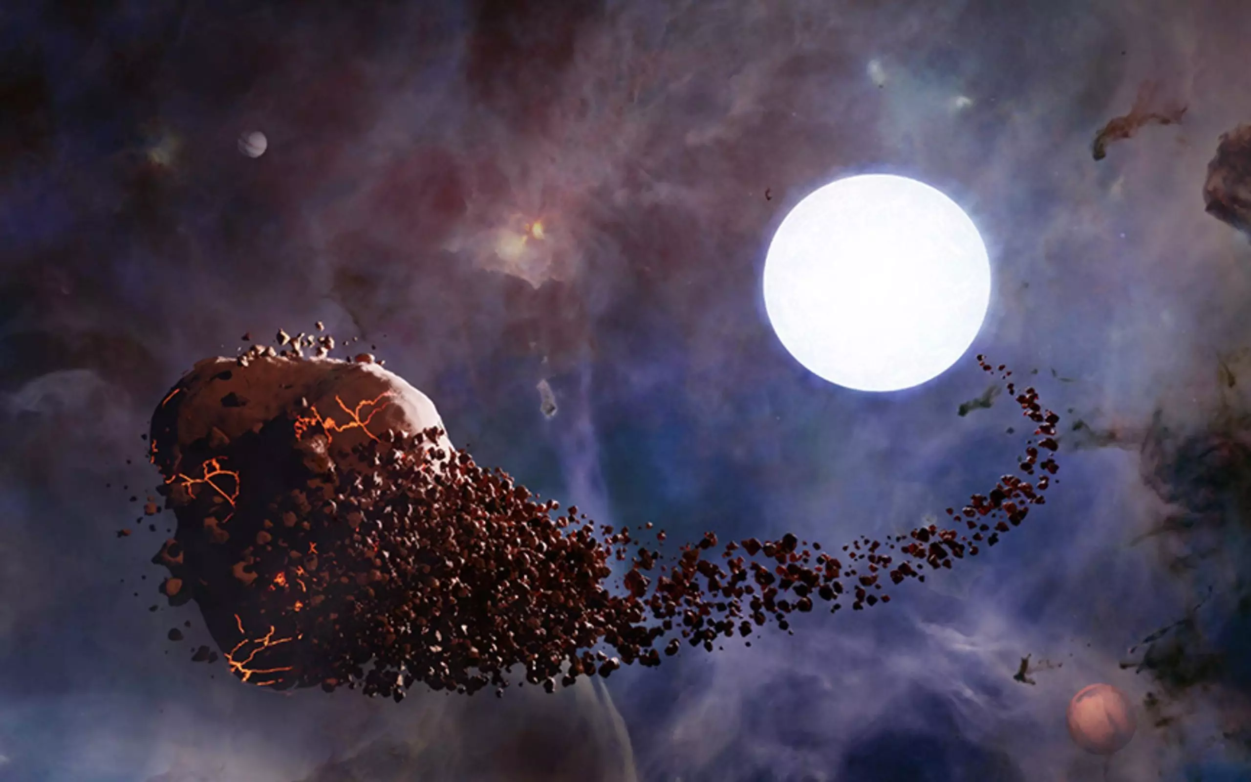 Une vision artistique d'une planète déchirée par la gravité de l'étoile naine blanche qu'elle orbite