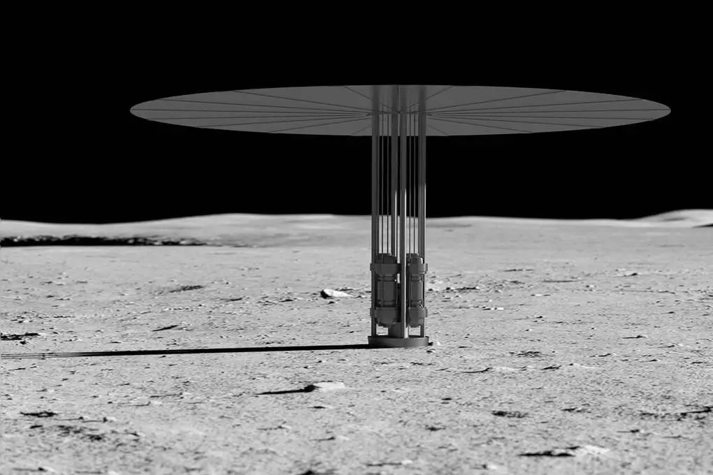 Concept artistique d'un système d'énergie par fission sur la surface lunaire. Des ingénieurs chinois ont relevé quelques différences mineures rendant le réacteur nucléaire lunaire chinois plus efficace et durable que celui de la Nasa. Image : Nasa