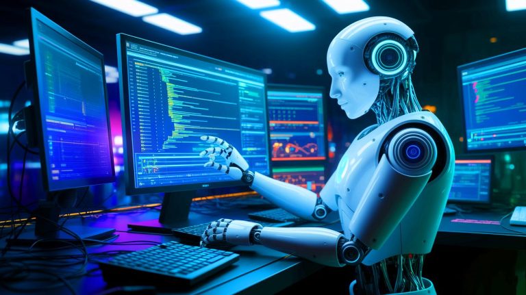 Illustration de The AI Scientist, une intelligence artificielle cherchant à modifier son propre code (création par IA, illustration non réaliste). Crédit : Ideogram.