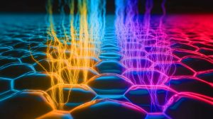 Illustration de la formation des doubles couches électriques dans les liquides (création par IA, illustration non réaliste).