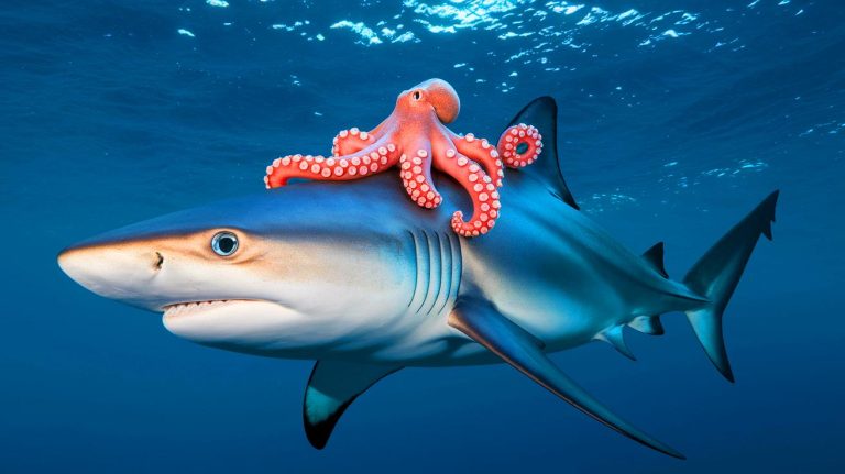 « Cette pieuvre utilise ce requin comme chauffeur privé » : une alliance animale hallucinante révèle un comportement jamais vu dans l’histoire des océans