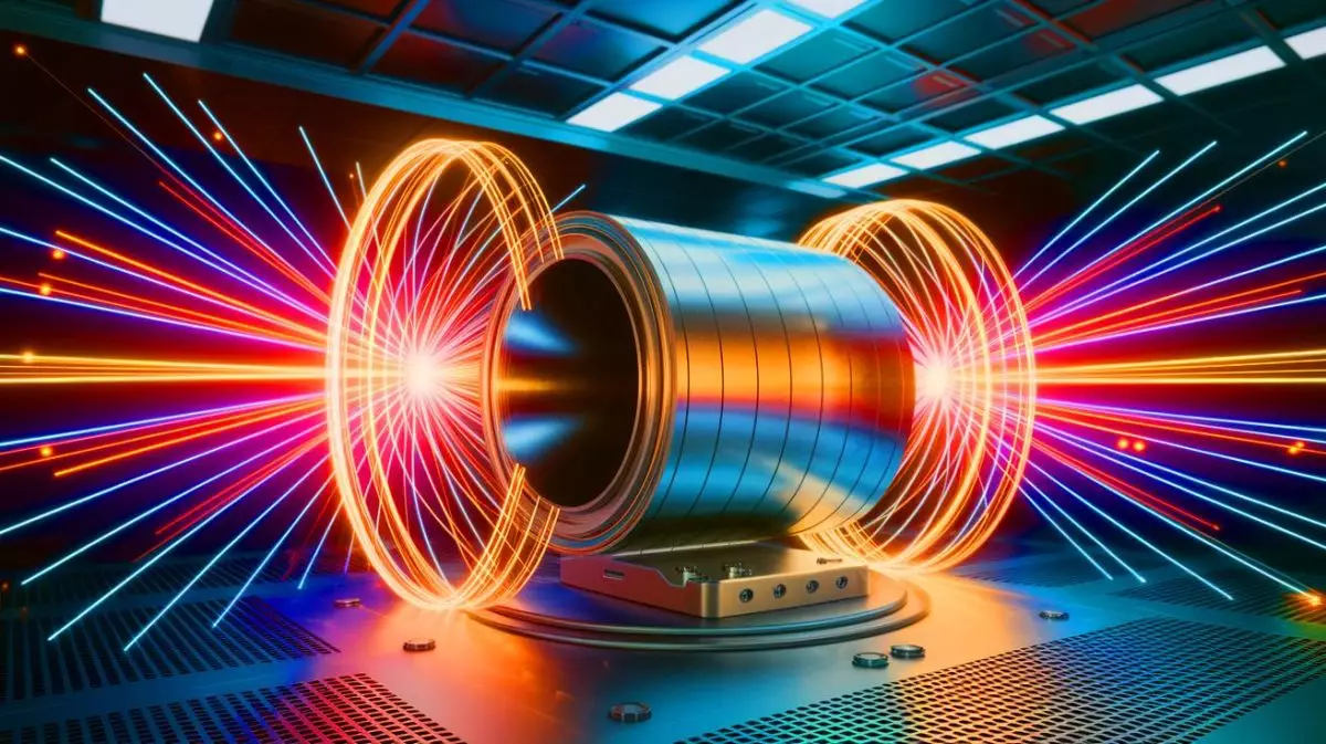 Illustration de la simulation en laboratoire d'une bombe à trou noir, montrant des effets de superradiance (création par IA, illustration non réaliste). Crédit : Ideogram.