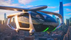 Illustration de moteurs de taxis volants conçus pour réduire le bruit désagréable. Image réalisée par IA.