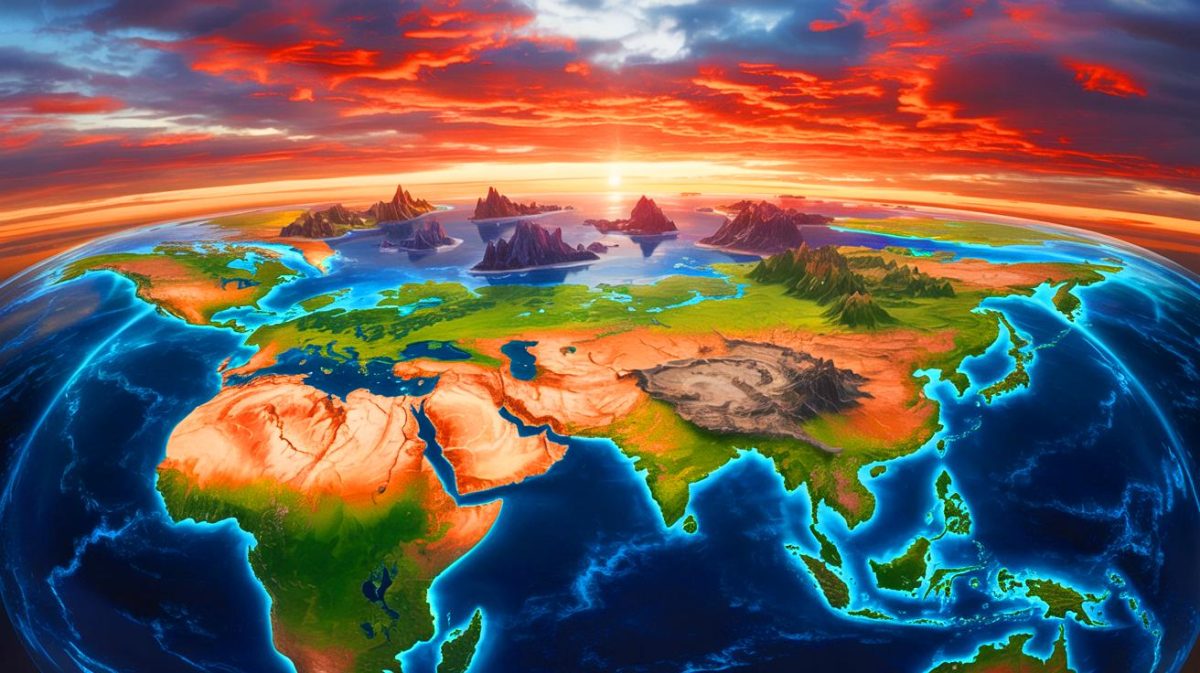 Illustration de la future formation du supercontinent Pangée Ultima dans 250 millions d'années. Image réalisée par IA.