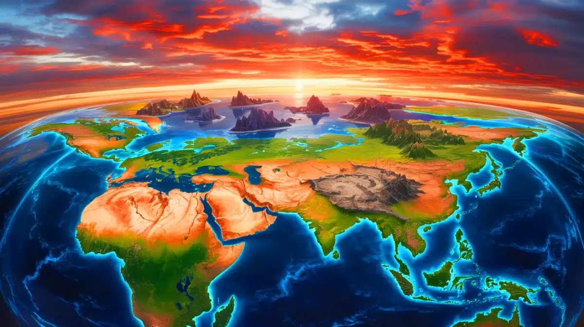 Illustration de la future formation du supercontinent Pangée Ultima dans 250 millions d'années. Image réalisée par IA.