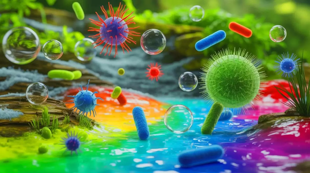 Illustration de microbes capturant le dioxyde de carbone dans des environnements extrêmes. Image réalisée par IA.