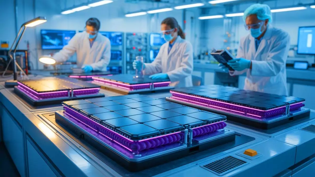 Illustration de la nouvelle technologie de batterie utilisant des treillis métalliques pour améliorer la densité énergétique. Image réalisée par IA.
