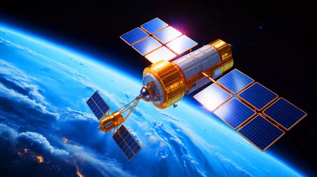 Illustration de la technologie de transmission d'énergie solaire depuis l'espace développée par Space Solar. Image réalisée par IA.