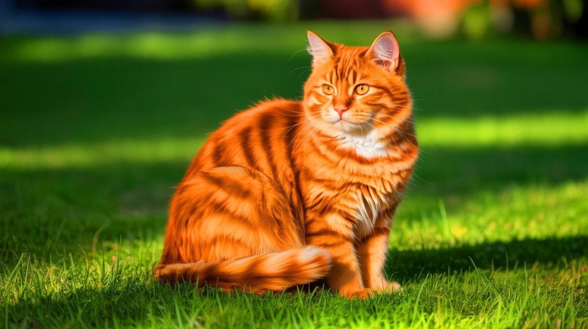 Illustration de la mutation génétique responsable du pelage orange des chats domestiques. Image réalisée par IA.
