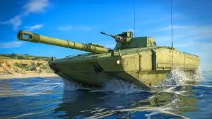Illustration de l'ACV-30, véhicule de combat amphibie des Marines américains, doté d'un canon de 30 mm (création par IA, illustration non réaliste). Crédit : Ideogram.