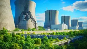 Illustration de l'auto-réparation des cristaux de quartz dans le béton sous rayonnement nucléaire. Image réalisée par IA.