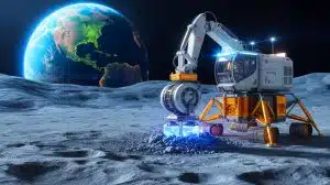 Illustration de l'extraction d'hélium-3 sur la Lune par l'entreprise Interlune. Image réalisée par IA.
