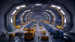 Illustration de la construction du plus grand centre militaire souterrain en Chine (création par IA, non réaliste). Crédit : Ideogram