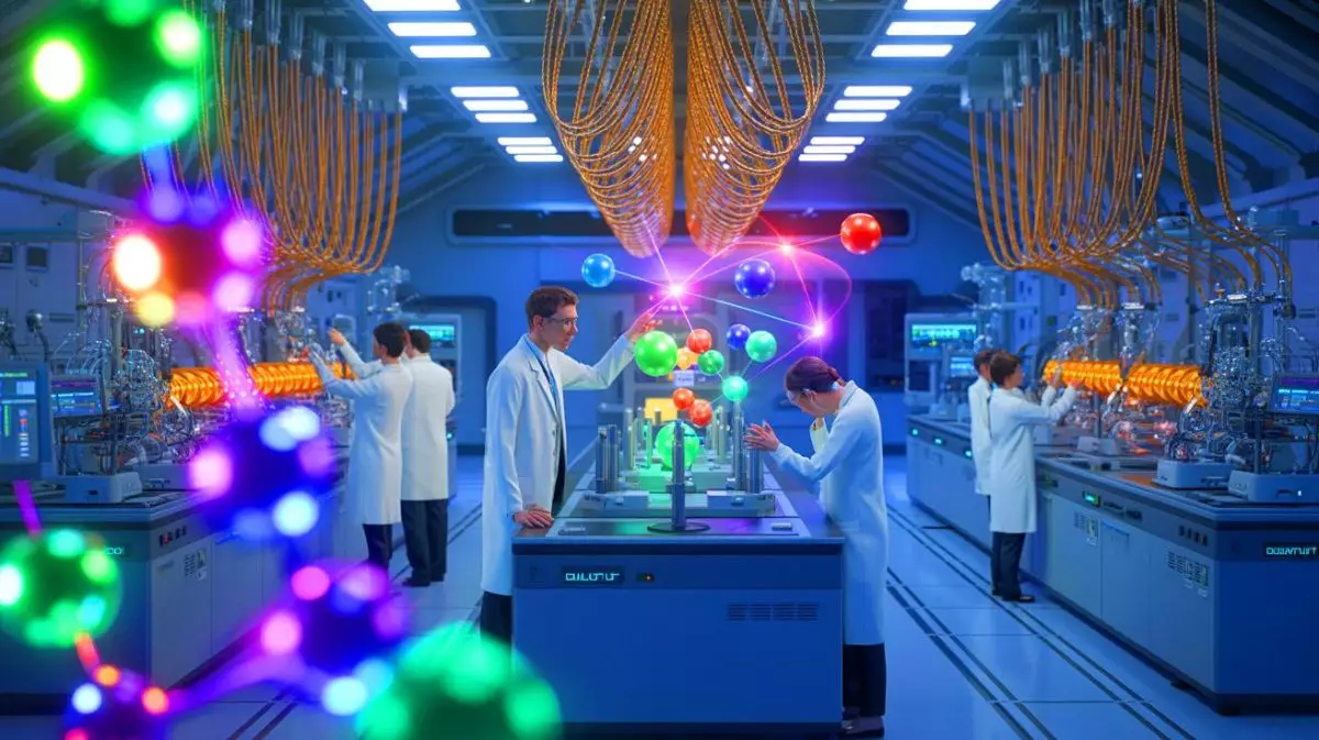 Illustration de la danse des atomes en temps réel observée grâce à une machine quantique. Image réalisée par IA.