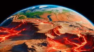 Illustration de la Terre transformée par la formation du supercontinent Pangée Ultima. Image réalisée par IA.