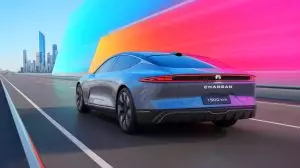 Illustration de la nouvelle voiture électrique chinoise avec une autonomie de 1500 km. Image réalisée par IA.