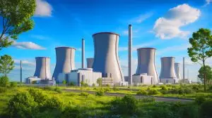 Illustration de la transformation des déchets nucléaires en énergie grâce aux réacteurs à sels fondus au thorium. Image réalisée par IA.