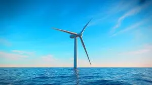 Illustration de la plus grande éolienne flottante au monde, "Qihang", développée par la Chine. Image réalisée par IA.