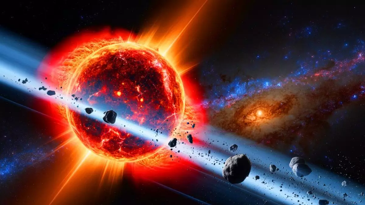 Illustration de la corrélation entre les supernovas et les extinctions massives sur Terre. Image réalisée par IA.