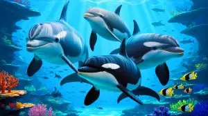 Illustration de l'évolution irréversible des dauphins et orques vers une adaptation marine (création par IA, non réaliste). Crédit : Ideogram