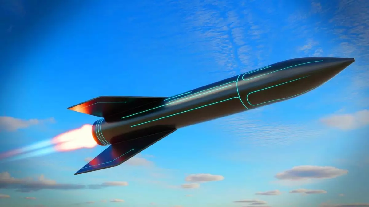 Illustration de l'obus d'artillerie supersonique Sceptre TRBM 155HG développé par Tiberius Aerospace. Image réalisée par IA.