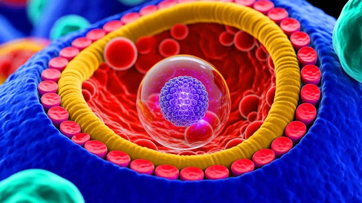 Illustration de nanodiamants utilisés comme capteurs quantiques à l'intérieur des cellules vivantes. Image réalisée par IA.