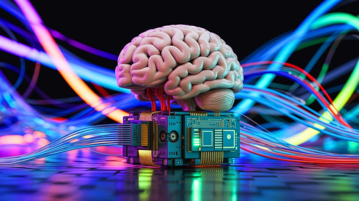 Illustration de dispositifs neuromorphiques imitant le traitement visuel du cerveau humain. Image réalisée par IA.