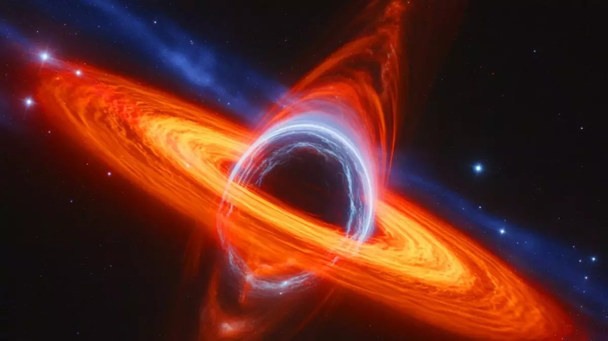 Illustration de jets de vent ultra-rapides émanant d'un trou noir supermassif dans la galaxie PDS 456. Image réalisée par IA.