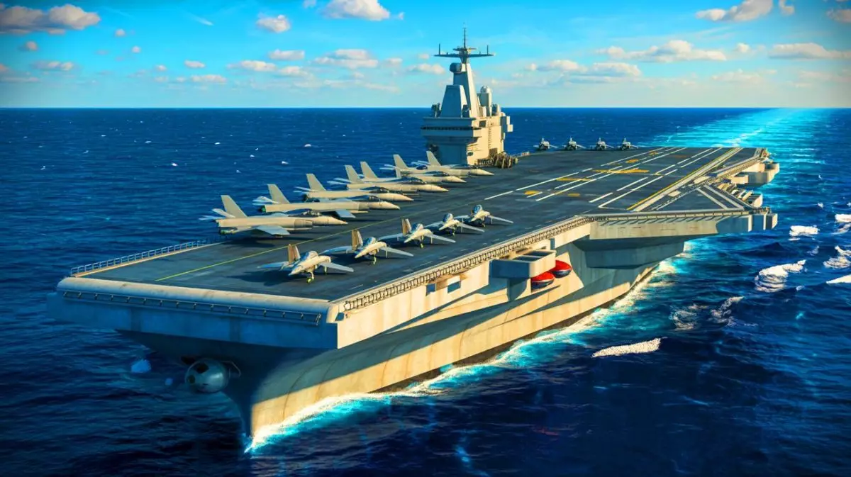 Illustration de la conception du futur porte-avions français symbolisant l'innovation et la puissance maritime. Image réalisée par IA.