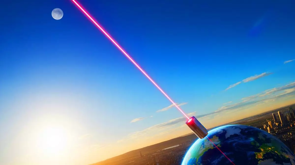 Illustration de la Chine réalisant une mesure de distance Terre-Lune par laser en plein jour (création par IA, illustration non réaliste). Crédit : Ideogram.