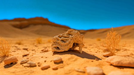 Illustration de la découverte d'un fossile minuscule dans le désert de Gobi (création par IA, non réaliste). Crédit : Ideogram