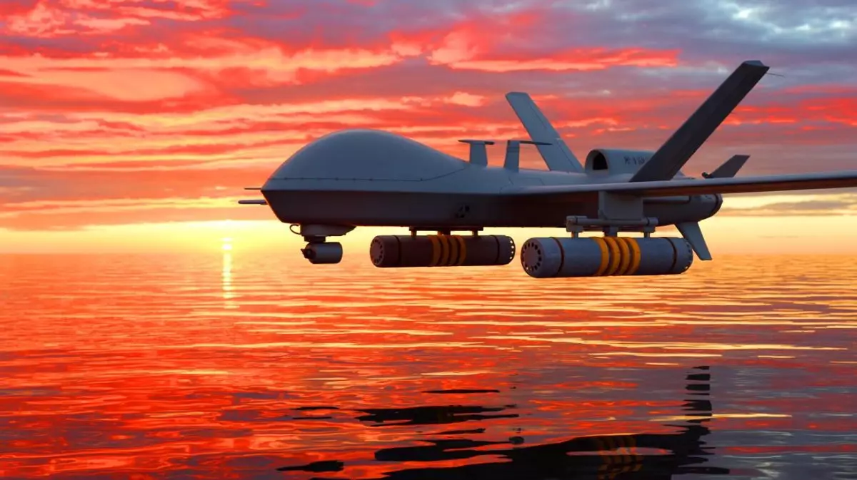 Illustration de l'intégration de sonobuoys miniaturisés dans des systèmes aériens sans pilote pour la guerre anti-sous-marine. Image réalisée par IA.