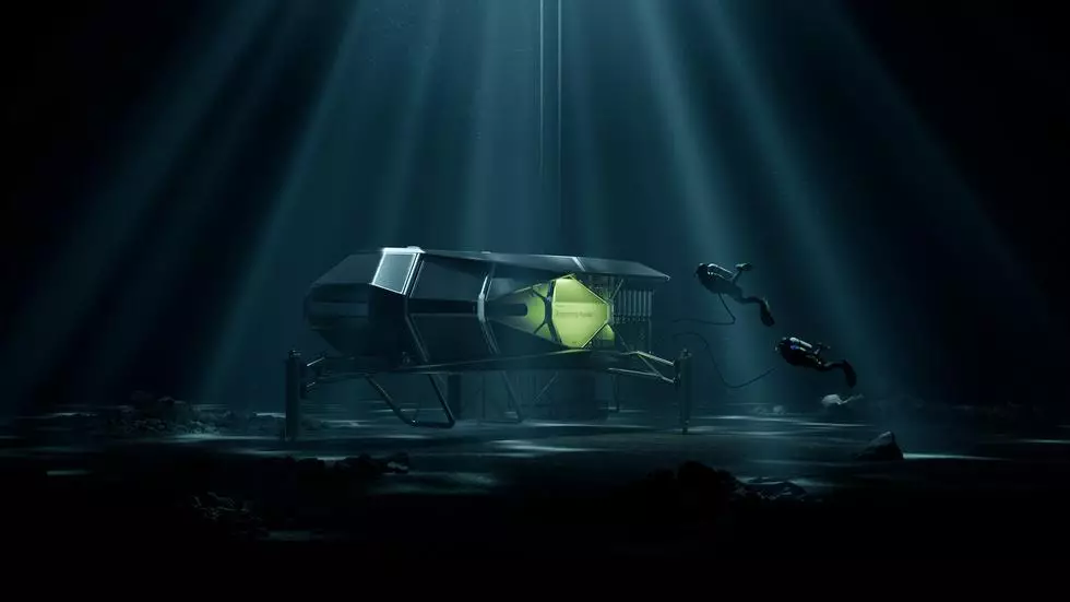 Petit habitat transportable sous-marin, ressemblant à un arthropode avec ses pattes.