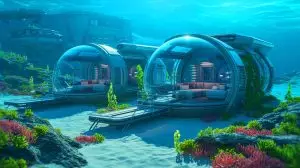 Illustration de l'habitat sous-marin futuriste envisagé par l'entreprise DEEP. Image réalisée par IA.