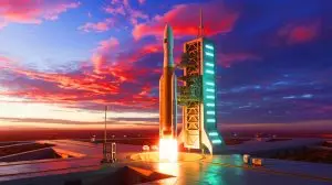 Illustration de la mission expérimentale de Rocket Lab pour la livraison rapide de cargaisons via fusée. Image réalisée par IA.