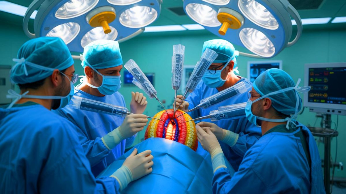 Illustration de l'ablation d'une tumeur vertébrale par l'orbite oculaire (création par IA, non réaliste). Crédit : Ideogram