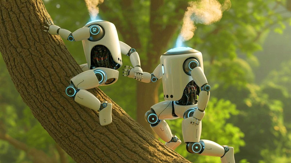 Illustration de robots souples utilisant la vapeur d'eau pour le mouvement. Image réalisée par IA.