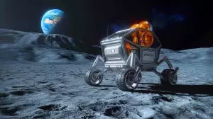 Illustration de la batterie nucléaire de Zeno Power alimentant un rover lunaire. Image réalisée par IA.