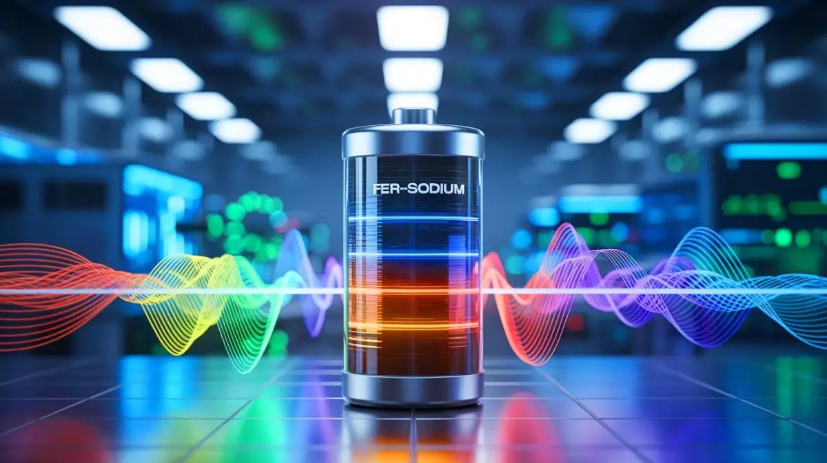Illustration de batteries fer-sodium innovantes pour le stockage d'énergie. Image réalisée par IA.