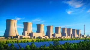 Illustration de l'installation de dix nouveaux réacteurs nucléaires AP1000 aux États-Unis. Image réalisée par IA.
