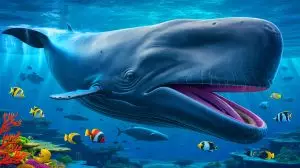 Illustration de créatures géantes capables d'engloutir un humain entier. Image réalisée par IA.