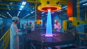Illustration de la production de nickel à partir de plasma d'hydrogène dans un four à arc. Image réalisée par IA.