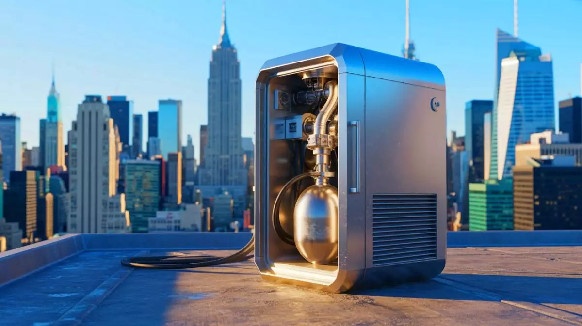Illustration de la machine d'Aircela produisant de l'essence à partir de l'air ambiant. Image réalisée par IA.