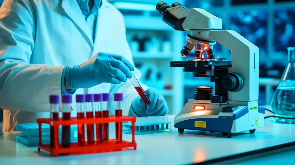 Illustration de la détection précoce des cancers grâce à un test sanguin innovant. Image réalisée par IA.