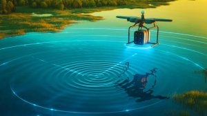 Illustration de l'interception de messages sous-marins par radar aérien. Image réalisée par IA.