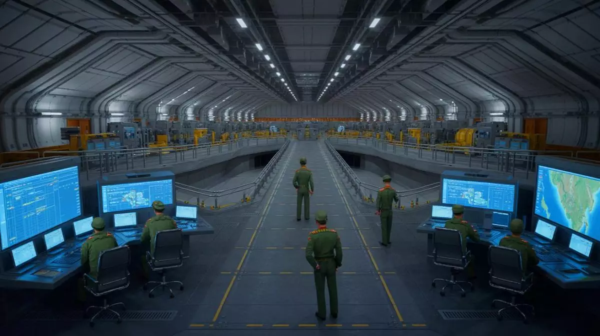 Illustration du gigantesque complexe militaire souterrain chinois près de Pékin. Image réalisée par IA.