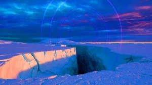 Illustration de signaux radio mystérieux sous la glace de l'Antarctique. Image réalisée par IA.