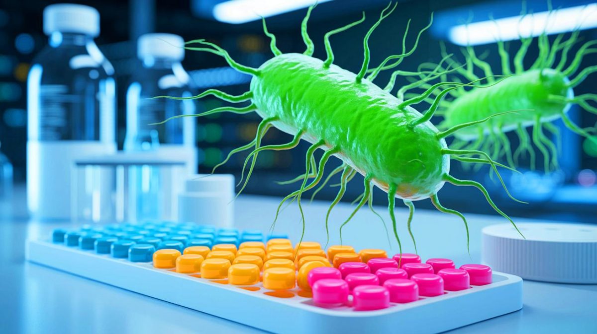 Illustration de la transformation de déchets plastiques en paracétamol grâce à des bactéries reprogrammées. Image réalisée par IA.